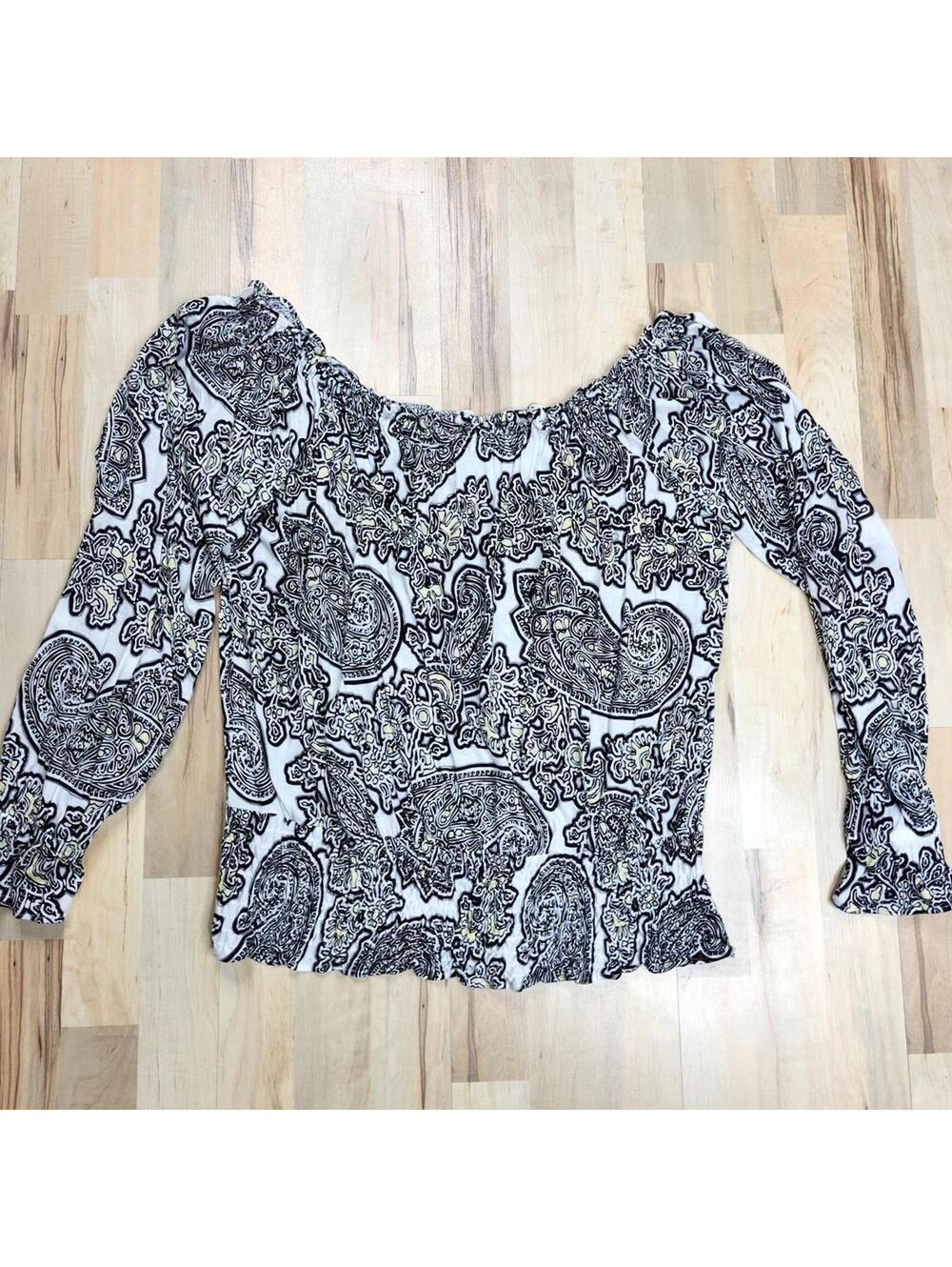 MICHAEL Michael Kors Black & White Paisley Print Long Sleeve Stretch Top